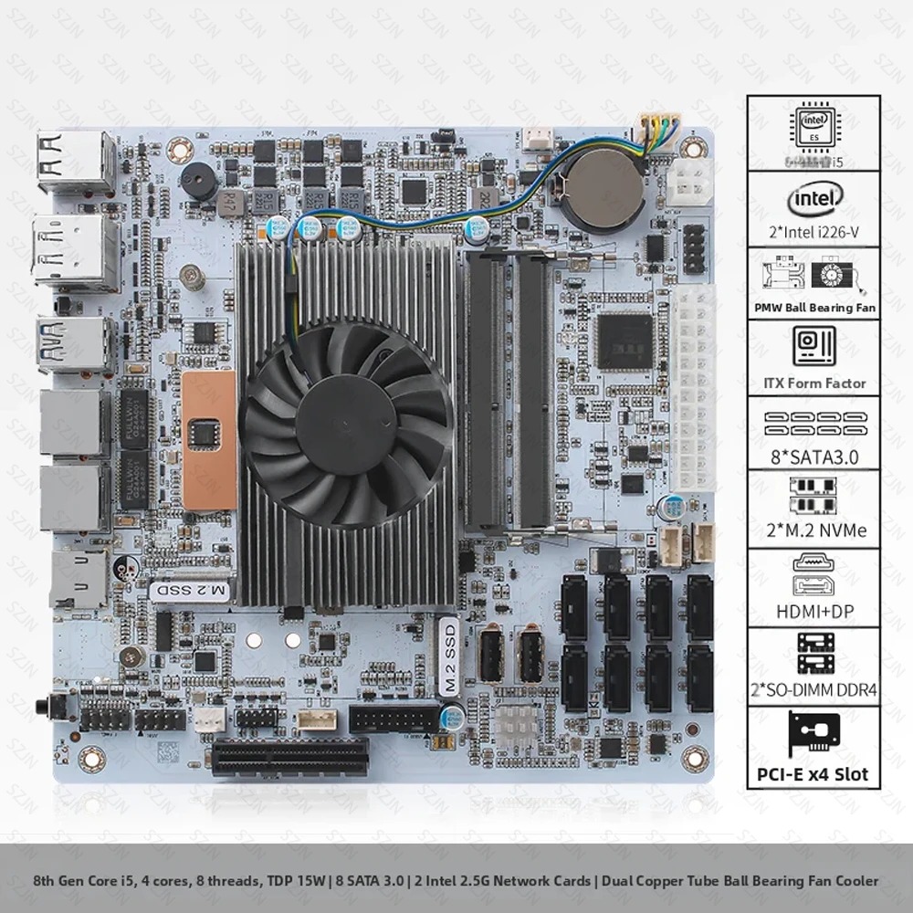 I5-8265U ES NAS Anakart 8 Bay  - Nas Motherboard 8 Sata Mini Itx incelemesi ve fiyatı